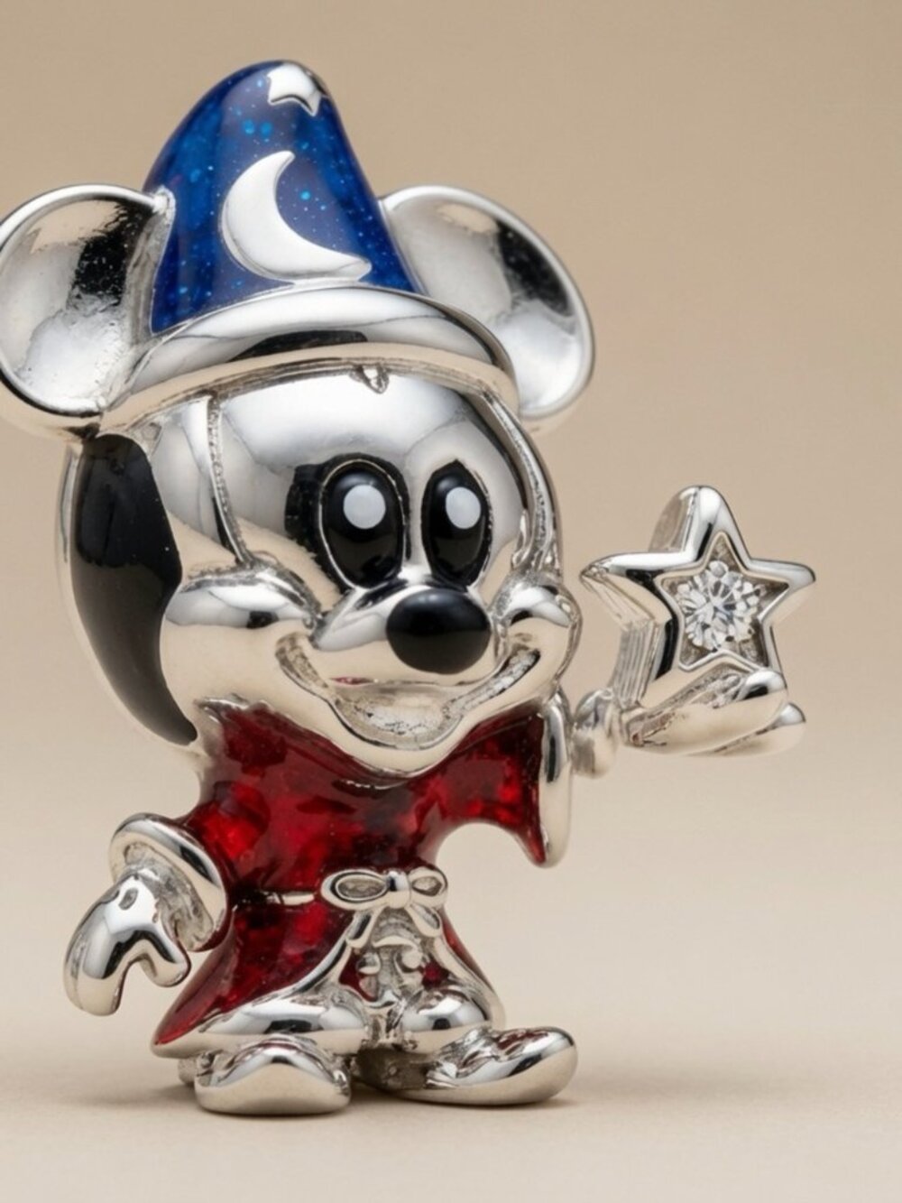 Sterling Silver Mickey Sorcerer charm with Blue Hat & Red Cloak